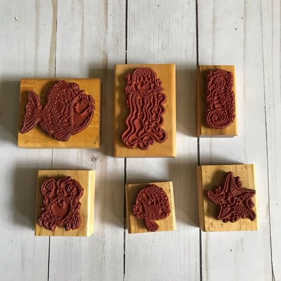 Stampin up Fishy Friends wood mounted rubber stamps set of 6 - Picture 2 of 3